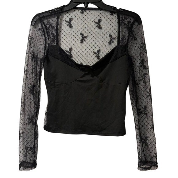 Tops - Black Sheer Lace Mesh Top Womens M Y2K Mall Goth Coquette Going Out